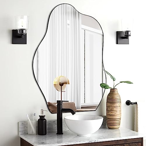POZINO Unregelmäßiger Spiegel in einzigartiger Form, asymmetrischer Spiegel, schwarzer Schnörkel-Spiegel für Badezimmer, Wohnzimmer, Schlafzimmer, Eingangsbereich, Heimdekoration, 81,3 x 61 cm von POZINO