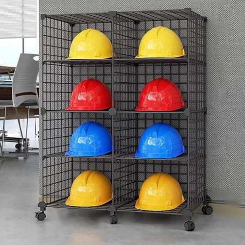 PP-Vic Stapelbarer Aufbewahrungs-Organizer Zum Aufstellen Auf Dem Boden, Extra Großes Fassungsvermögen Für Schutzhelme Im Geschäft/In Der Fabrik, Abnehmbare Drahtregale,Black8 grids(a) von PP-Vic