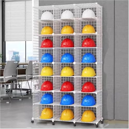 PP-Vic Stapelbarer Aufbewahrungs-Organizer Zum Aufstellen Auf Dem Boden, Extra Großes Fassungsvermögen Für Schutzhelme Im Geschäft/In Der Fabrik, Abnehmbare Drahtregale,White24 grids(a) von PP-Vic