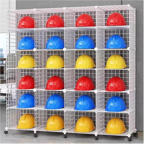 PP-Vic Stapelbarer Aufbewahrungs-Organizer Zum Aufstellen Auf Dem Boden, Extra Großes Fassungsvermögen Für Schutzhelme Im Geschäft/In Der Fabrik, Abnehmbare Drahtregale,White24 grids(b) von PP-Vic