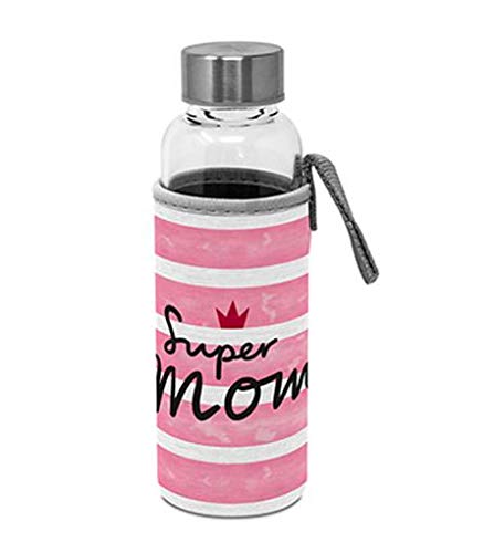 Paperproducts Design Glasflasche mit Schutzhülle, Edelstahldeckel mit Schraubverschluss, 350 ml (Super Mom) von PPD Paperproducts Design