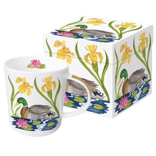 Kaffeebecher Stockente mit Geschenkbox, Tasse Tiere Blumen Geschenkset, Wildente von PPD