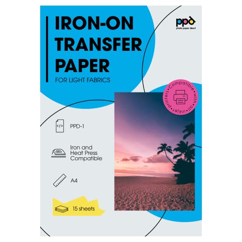 PPD 15 x A4 Inkjet Premium Transferpapier für helles Textil, Bügeleisen und Transferpresse PPD-1-15 von PPD