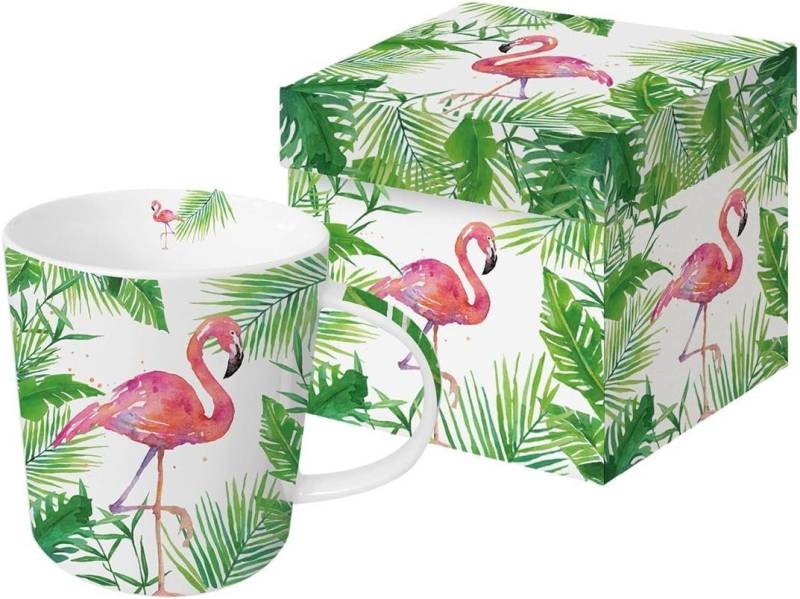 PPD Becher Porzellan Tasse, Becher mit Geschenkbox, Trend Mug Tee - Kaffee, Porzellan Kollektion Flamingo, Frühling Vogel - Tiere / Sommer Blumen von PPD