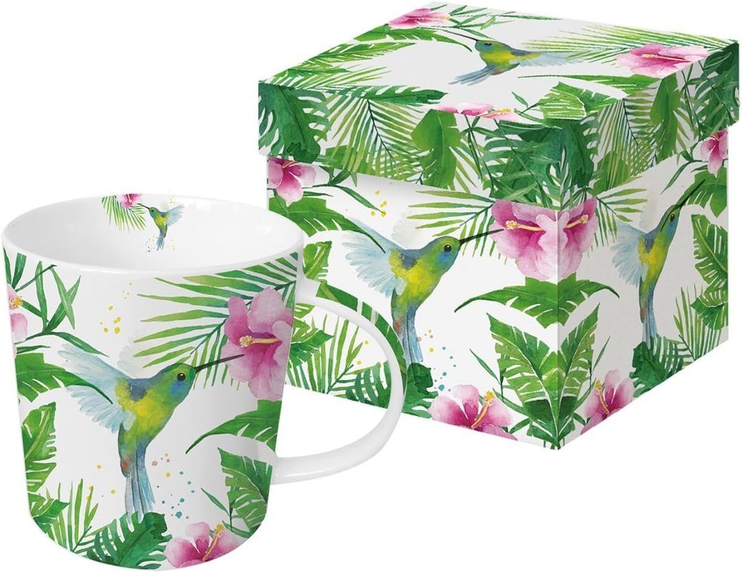 PPD Becher Porzellan Tasse - Becher mit Geschenkbox, Trend Mug Tee - Kaffee, Porzellan Kollektion Kolibri, Frühling Vogel - Tiere / Sommer Blumen von PPD