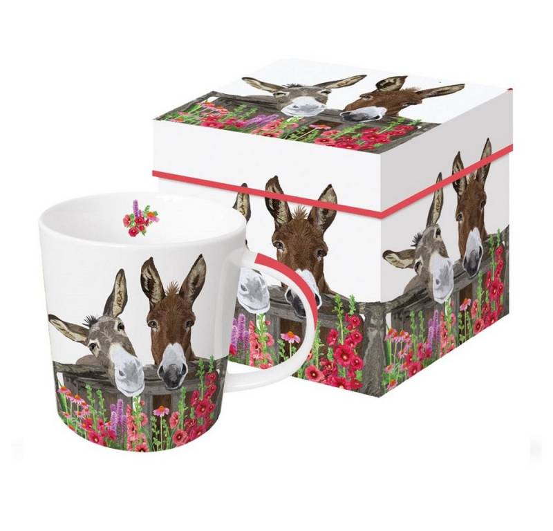 PPD Becher Porzellan Tasse, Becher mit Geschenkbox, Trend Mug Tee - Kaffee, Porzellan Kollektion Tieren / Esel, Frühling Vogel - Tiere / Sommer Blumen von PPD