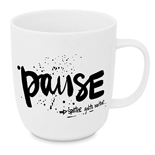 PPD Design Porzellan Frühstück Kaffee-Tasse Henkelbecher Kaffeebecher 350ml - " Pause, später gehts weiter " von Paperproducts Design