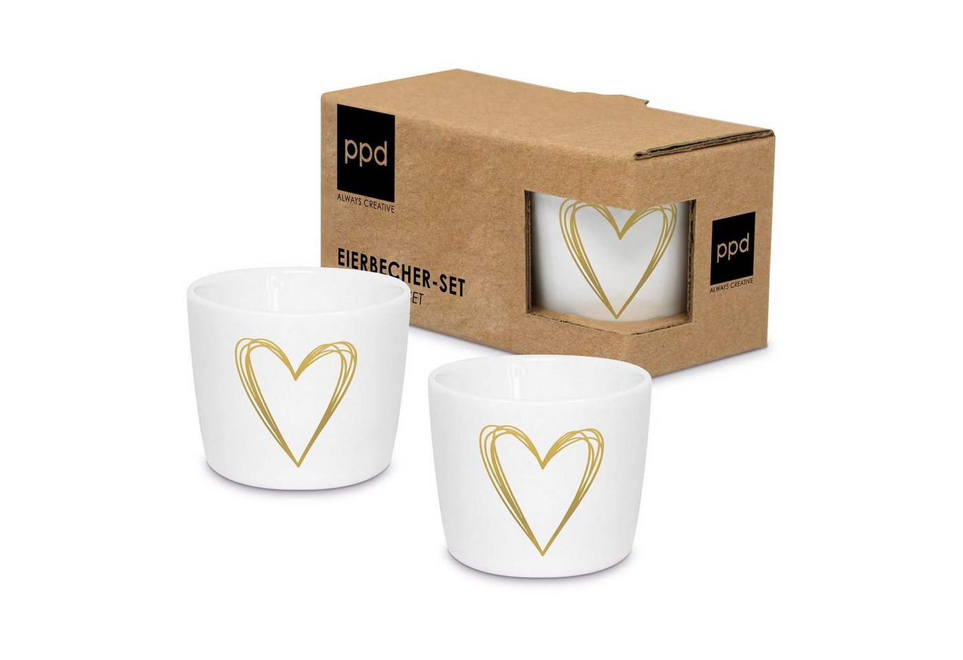 PPD Eierbecher Eierbecher Eierhalter Herz in Gold aus Porzellan 2er-SET von PPD