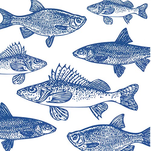 PPD Graphic Fishes Marine Servietten, 20 Stück, Tischservietten, Tissue, Blau / Weiß, 33 x 33 cm, 1331203 von ppd