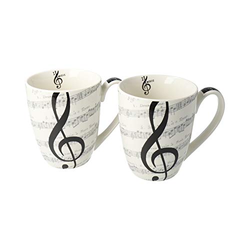 PPD I Love Music Henkelbecher, 2er Set, Kaffeetasse, Kaffee Becher, New Bone China, Weiß / Schwarz, 350 ml, 603062 von PPD