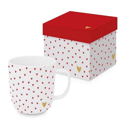 PPD Kaffeetasse Little Hearts 350ml Teetasse Cappuccinotasse Kaffee-Tasse Porzellantasse Henkeltasse Porzellan-Tasse Tee-Tasse Bone China Porzellan von PPD