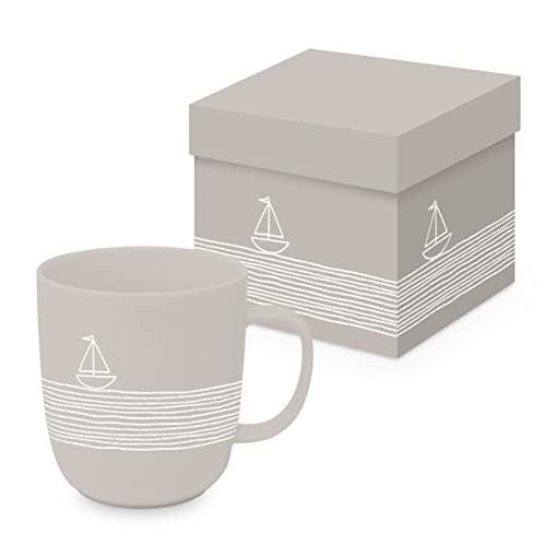 PPD Kaffeetasse Segelboot Taupe Matt 350ml Teetasse Cappuccinotasse Kaffee-Tasse Porzellantasse Henkeltasse Porzellan-Tasse Tee-Tasse Bone China Porzellan von PPD