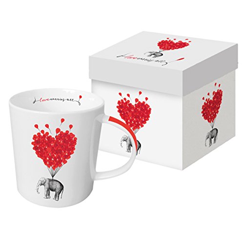 PPD 603273 Geschenkset mit Tasse mit verziertem Griff – Porzellan – Motiv: Elefant und Herzen von Paperproducts Design