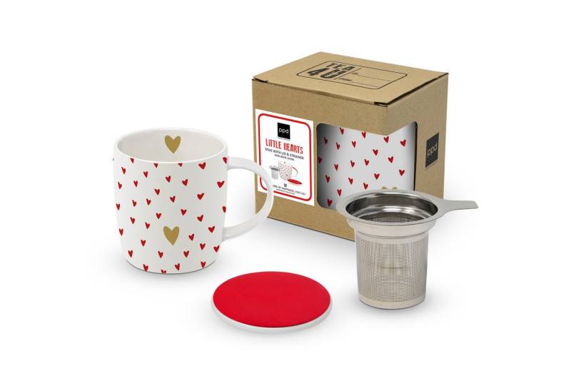 PPD Tasse Little Hearts real gold Teetasse mit Sieb und Deckel, incl. Geschenkbox von PPD