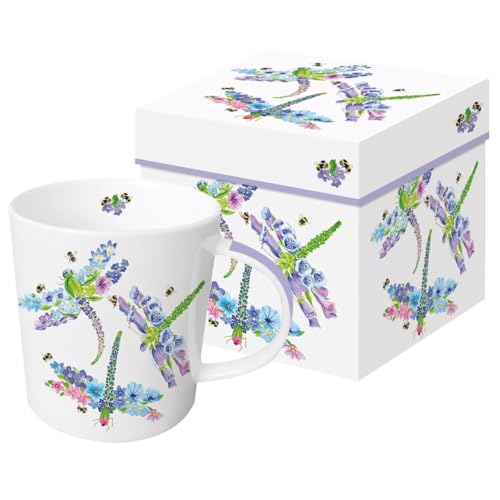 ppd Kaffeebecher Libellen mit Geschenkbox, Tasse Tiere Tier Falter Blumen Geschenkset, Dragonfly Fleurettes von PPD