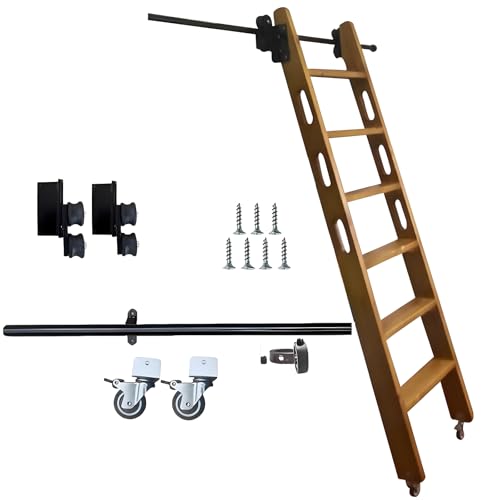 Hardware-Kit, Schiebeleiter, Hardware-Rollbahn mit Bodenrollenrädern, mobile Leiterschienen (ohne Leiter)(Size:3.3ft/100cm Track Kit) von PPGE HOME