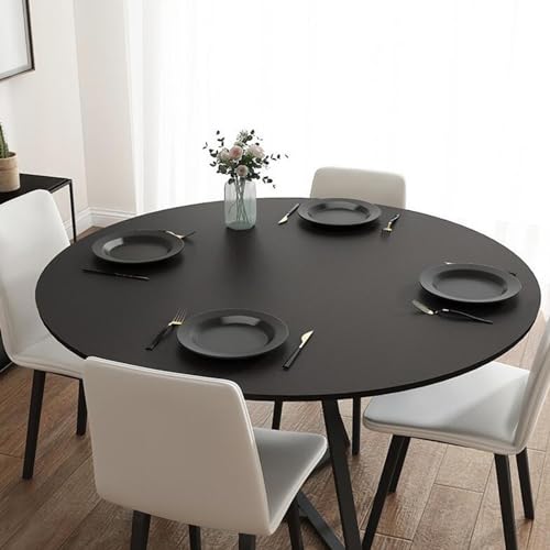 Kunstleder Tischdecke Rund Abwischbar Tischauflage Esstisch Leder Tischunterlage Fleckabweisend Rutschfest Wasserdichte Tischmatte Schreibtisch Unterlage Tischschu(Size:80CM,Color:Klassisches Schwarz) von PPGE HOME