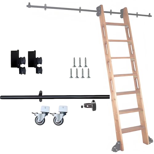Rollbare Bibliotheksleiter | Gleitleiterschienensatz – Komplettes Hardware-Kit für mobile Schiebeleitern (ohne Leiter)(Size:3.3ft/100cm Track Kit) von PPGE HOME