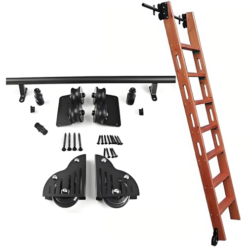 Rollbare Bibliotheksleiter-Gleitschienen-Hardware-Kit, Rollbare Bibliotheksleiter Hängeschiene Schiebeleiter-Kit mit Bodenrollenrädern (Keine Leiter) (Size:26.2ft/800cm Track kit) von PPGE HOME