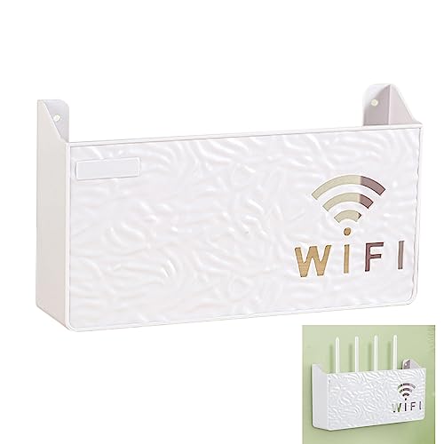 Router Aufbewahrungsbox Wand Weiß WLAN Router Regal, Kabelorganisator, Dekorative Wandmontage Ablagefläche, Platzsparende Lösung für Router, Kabel und Kleingeräte von PPGE HOME