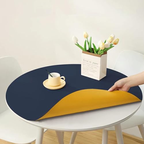 Rund Abwischbar Tischauflage Kunstleder Tischdecke Esstisch Leder Tischunterlage Fleckabweisend Rutschfest Wasserdichte Tischmatte Schreibtisch Unterlage Tischschutz Matt(Size:120CM,Color:Blau) von PPGE HOME