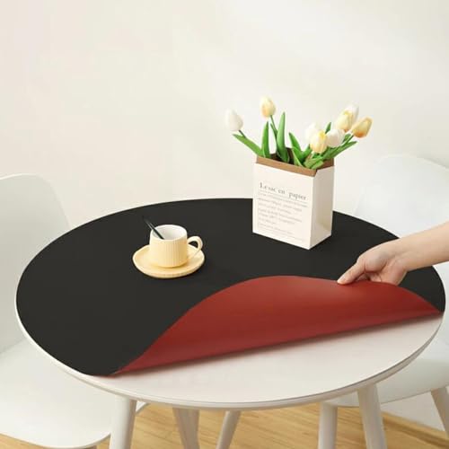 Rund Abwischbar Tischauflage Kunstleder Tischdecke Esstisch Leder Tischunterlage Fleckabweisend Rutschfest Wasserdichte Tischmatte Schreibtisch Unterlage Tischschutz Matte(Size:50CM,Color:Schwarz Rot) von PPGE HOME