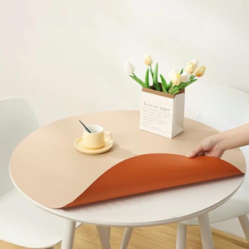 Rund Abwischbar Tischauflage Kunstleder Tischdecke Esstisch Leder Tischunterlage Fleckabweisend rutschfest wasserdichte Tischmatte Schreibtisch Unterlage Tischschutz Matt(Size:100CM,Color:Aprikose) von PPGE HOME