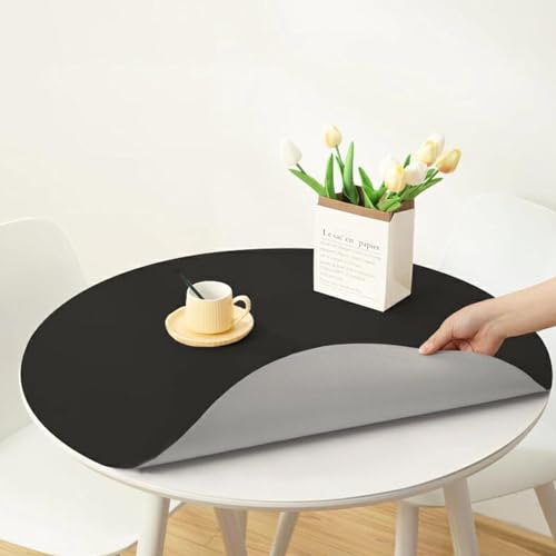 Rund Abwischbar Tischauflage Kunstleder Tischdecke Esstisch Leder Tischunterlage Fleckabweisend rutschfest wasserdichte Tischmatte Schreibtisch Unterlage Tischschutz Matt(Size:120CM,Color:Black) von PPGE HOME