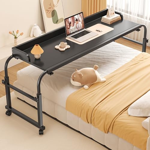 Betttisch Laptop Pflegetisch, Mobilitätstisch über dem Bett, Schreibtisch Computertisch auf Rollen fürs Bett, BüRotisch, Tisch auf Rollen für Zuhause und Schlafzimmer(Size:120×45cm,Color:Black) von PPGE Home