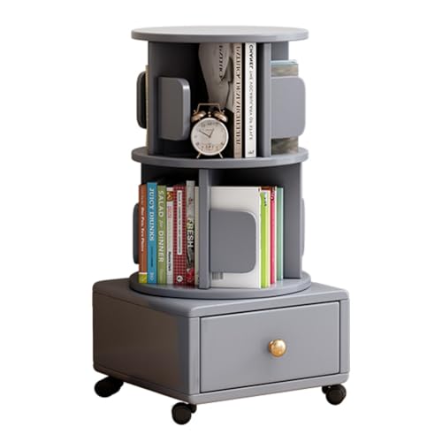 Bücherregal mit 1–4 Ebenen, um 360 ° drehbar, mit Schublade und Rad, zylindrisches Bücherregal für Kinder und Erwachsene, fördert das Interesse der Kinder am Lesen und praktischen Fähigkeiten (Farbe: von PPGE Home