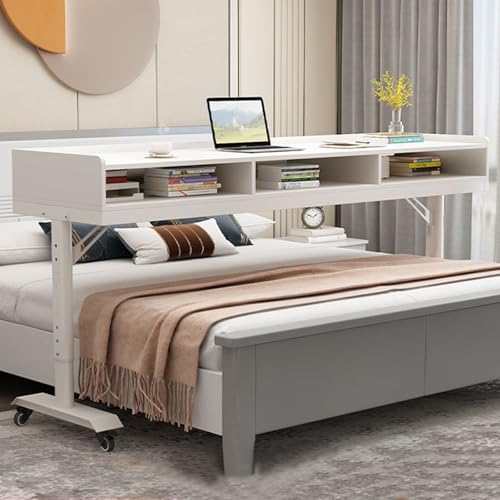 Mobilitätstisch über dem Bett, Mobiler Schreibtisch, Schreibtisch Computertisch auf Rollen fürs Bett, Betttisch Laptop Pflegetisch, BüRotisch, Tisch auf Rollen(Size:180x60x68cm,Color:weiß) von PPGE Home