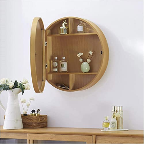 PPGE Home Moderner Badezimmerschrank zur Wandmontage, mit Spiegel, runder hängender Aufbewahrungsschrank, Medizinschrank, für Wohnzimmer, Küche, Schlafzimmer, Braun, 60 cm von PPGE Home