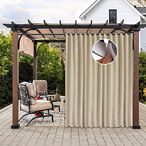 PPGE Home Outdoor Vorhänge mit Klettverschluss Tab Top Vorhänge Im Freien wasserdichte Verdunkelungsvorhänge Aussenvorhang Terrasse 1 Stück Außen Gardinen beige-254x245cm von PPGE Home