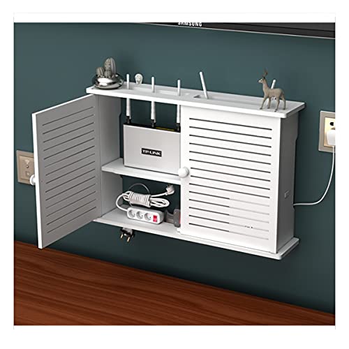 PPGE Home Router Aufbewahrungsbox Weiß, Wand TV Kabel Verstecken, Holz und Plastik Wandregal, Cable Management, Schwebendes Regal, Kabel Organizer, WiFi Router Storage von PPGE Home