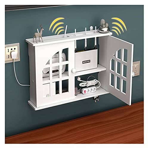 PPGE Home Router Aufbewahrungsbox Weiß, Wand TV Kabel Verstecken Box, Holz und Plastik Wandregal, Cable Management Box, Schwebendes Regal, Kabel Organizer Box, WiFi Router Storage Box B von PPGE Home