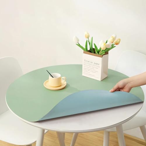 Rund Abwischbar Tischauflage Kunstleder Tischdecke Esstisch Leder Tischunterlage Fleckabweisend Rutschfest Wasserdichte Tischmatte Schreibtisch Unterlage Tischschutz Matt(Size:50CM,Color:Hellgrün) von PPGE Home