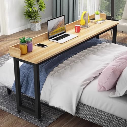 Überbetttisch mit Rollen, Betttisch Laptop Pflegetisch Mobiler Schreibtisch Computertisch auf Rollen fürs Bett, Beistelltisch auf Rädern für Doppelbett(Size:210×40×80cm,Color:a) von PPGE Home