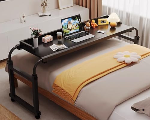 Überbetttisch mit Rollen, Betttisch Laptop Pflegetisch Mobiler Schreibtisch Computertisch auf Rollen fürs Bett, Rolltisch, medizinischer Tisch(Size:120×45cm,Color:schwarz) von PPGE Home