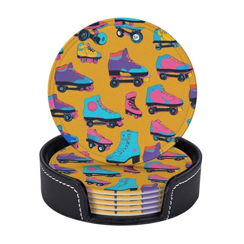 Bunte Rollschuh-Druck, leicht, tragbar, Untersetzer, Couchtisch, Esszimmer, Büro, Restaurant, Dekoration, 6 Stück von PPHGUT