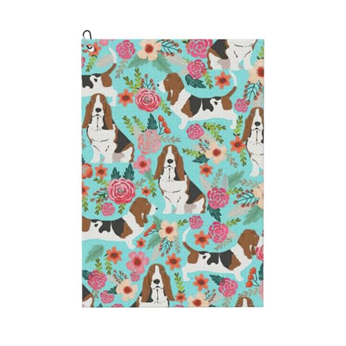 Golf-Handtuch, Motiv: Sweet Basset Hound Florals, schnelltrocknend, praktische Handtücher, Strand, Yoga, Sport, Reinigungswerkzeug, funktional Golf-Handtuch, Motiv: Sweet Basset Hound Florals, schnelltrocknend, praktische Handtücher, Strand, Yoga, Sport, Reinigungswerkzeug, funktional von PPHGUT