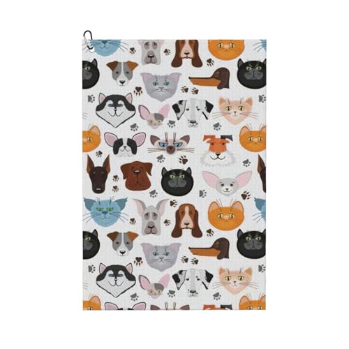 Golf-Handtuch mit Cartoon-Katzen- und Hunde-Aufdruck, schnell trocknend, praktische Handtücher, Strand, Yoga, Sport, Reinigungswerkzeug, funktional Golf-Handtuch mit Cartoon-Katzen- und Hunde-Aufdruck, schnell trocknend, praktische Handtücher, Strand, Yoga, Sport, Reinigungswerkzeug, funktional von PPHGUT