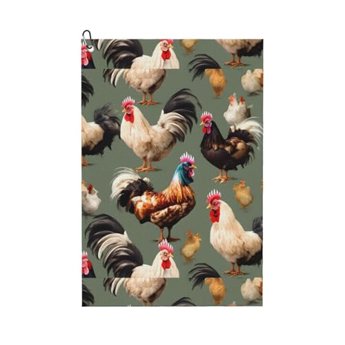 Golf-Handtuch mit Huhn- und Hahn-Aufdruck, schnell trocknend, praktische Handtücher, Strand, Yoga, Sport, Reinigungswerkzeug, funktional Golf-Handtuch mit Huhn- und Hahn-Aufdruck, schnell trocknend, praktische Handtücher, Strand, Yoga, Sport, Reinigungswerkzeug, funktional von PPHGUT