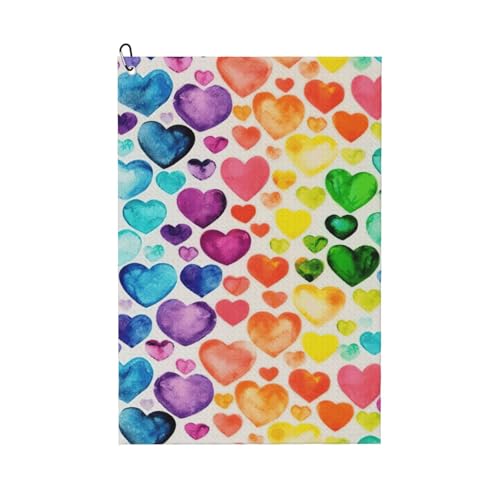 Golf-Handtuch mit Regenbogen-Herz-Aufdruck, schnell trocknend, praktische Handtücher, Strand, Yoga, Sport, Reinigungswerkzeug, funktional Golf-Handtuch mit Regenbogen-Herz-Aufdruck, schnell trocknend, praktische Handtücher, Strand, Yoga, Sport, Reinigungswerkzeug, funktional von PPHGUT