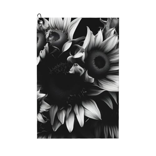 Golf-Handtuch mit Sonnenblumen-Aufdruck, schnell trocknend, praktische Handtücher, Strand, Yoga, Sport, Reinigungswerkzeug, funktional, Schwarz und Weiß Golf-Handtuch mit Sonnenblumen-Aufdruck, schnell trocknend, praktische Handtücher, Strand, Yoga, Sport, Reinigungswerkzeug, funktional, Schwarz und Weiß von PPHGUT