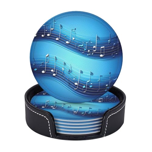 Himmelblaue Untersetzer mit Musiknoten-Druck, leicht, tragbar, für Couchtisch, Esszimmer, Büro, Restaurant, Dekoration, 6 Stück von PPHGUT