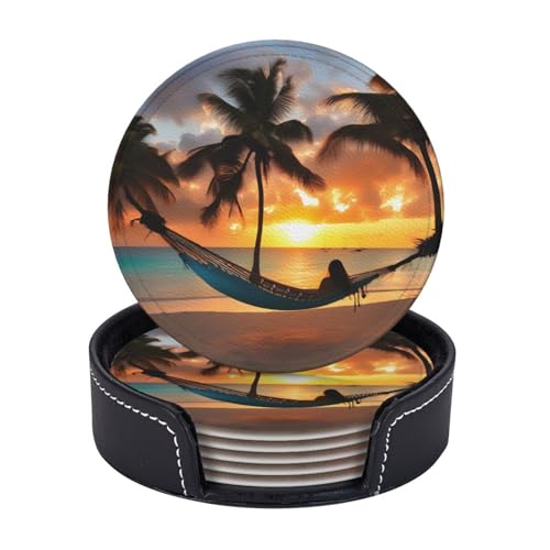 Kokosnuss-Strand-Hängematten-Druck, leicht, tragbar, Untersetzer, Couchtisch, Esszimmer, Büro, Restaurant, Dekoration, 6 Stück Kokosnuss-Strand-Hängematten-Druck, leicht, tragbar, Untersetzer, Couchtisch, Esszimmer, Büro, Restaurant, Dekoration, 6 Stück von PPHGUT