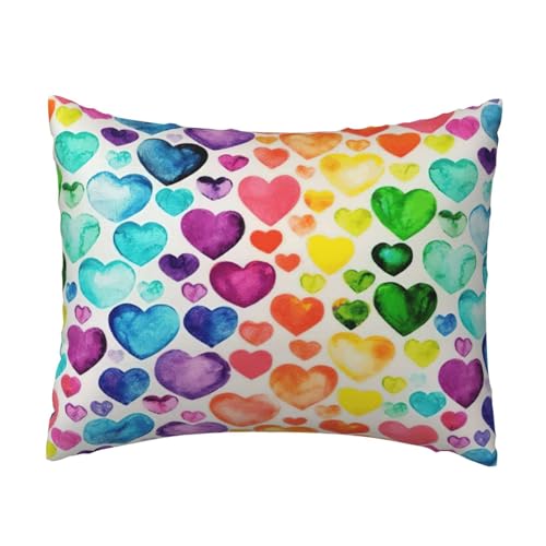 Komfort-Kissenbezug mit Regenbogen-Herzen, für Schlafzimmer, Couch, Auto, Heimdekoration, vielseitig einsetzbar, einfacher Reißverschluss Komfort-Kissenbezug mit Regenbogen-Herzen, für Schlafzimmer, Couch, Auto, Heimdekoration, vielseitig einsetzbar, einfacher Reißverschluss von PPHGUT