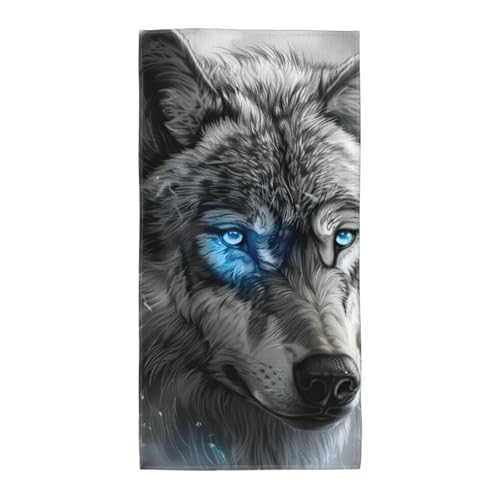 PPHGUT Badetuch mit blauen Augen, Wolfsdruck, weich, saugfähig, vielseitige Handtücher, Strand, Reisen, Yoga, Komfort-Zubehör PPHGUT Badetuch mit blauen Augen, Wolfsdruck, weich, saugfähig, vielseitige Handtücher, Strand, Reisen, Yoga, Komfort-Zubehör von PPHGUT