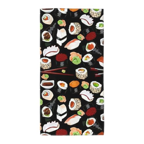 PPHGUT Japanisches Sushi-Badetuch mit schwarzem Druck, weich, saugfähig, vielseitige Handtücher, Strand, Reisen, Yoga, Komfort-Zubehör PPHGUT Japanisches Sushi-Badetuch mit schwarzem Druck, weich, saugfähig, vielseitige Handtücher, Strand, Reisen, Yoga, Komfort-Zubehör von PPHGUT