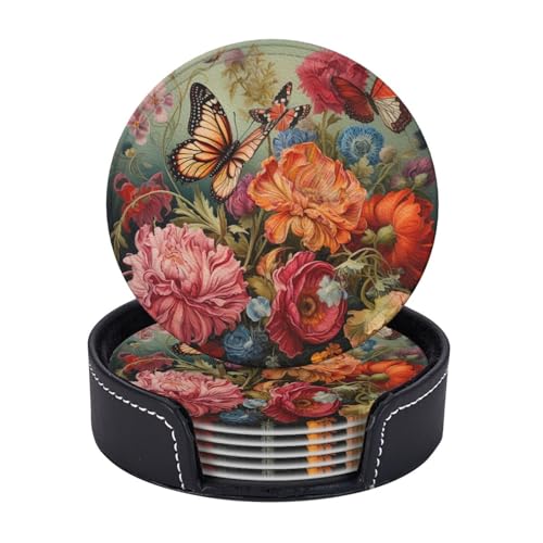 Untersetzer mit Blumen- und Schmetterlings-Druck, leicht, tragbar, für Couchtisch, Esszimmer, Büro, Restaurant, Dekoration, 6 Stück von PPHGUT